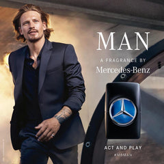 Mercedes-Benz Man bottle closeup reveals rich woody notes and premium finish