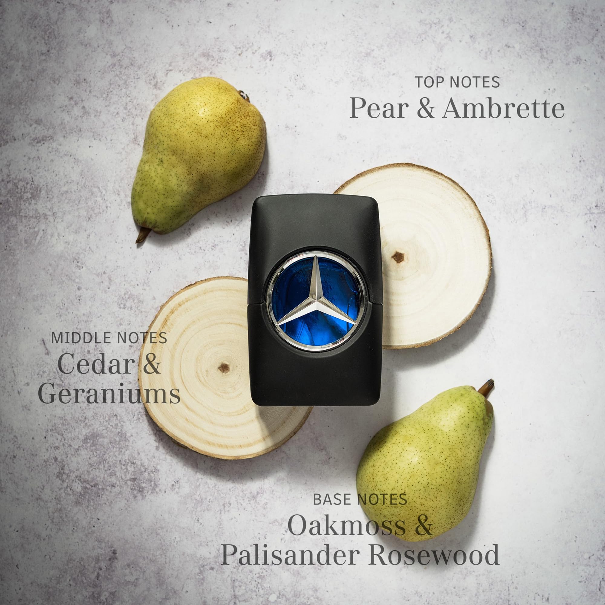 Mercedes-Benz Man bottle side view highlights glossy black silhouette for versatile wear