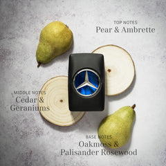 Mercedes-Benz Man bottle side view highlights glossy black silhouette for versatile wear