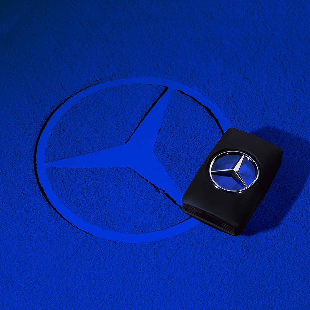 Mercedes-Benz Man daily-wear scene shows cylindrical bottle in everyday setting