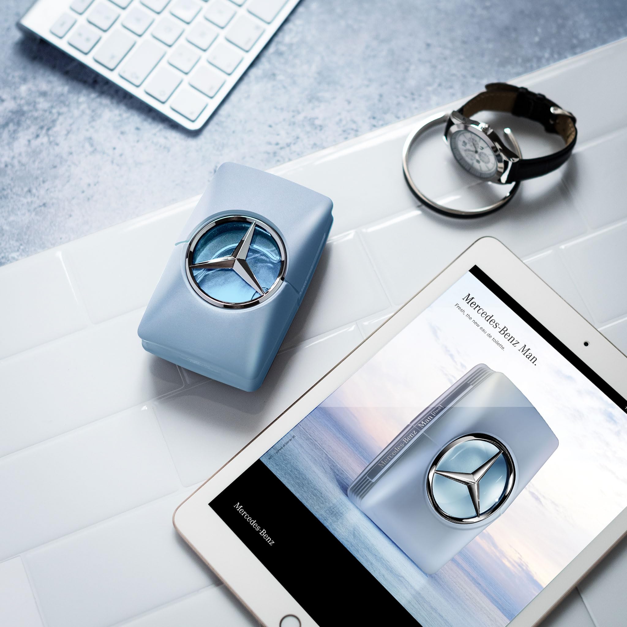 Mercedes-Benz Man Fresh bottle-floral-heart emphasizes orange blossom and lavender for refined spaces
