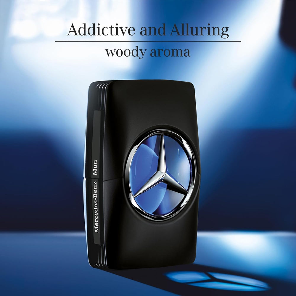 Mercedes-Benz Man Intense closeup cap reveals luxe packaging and lasting scent promise.