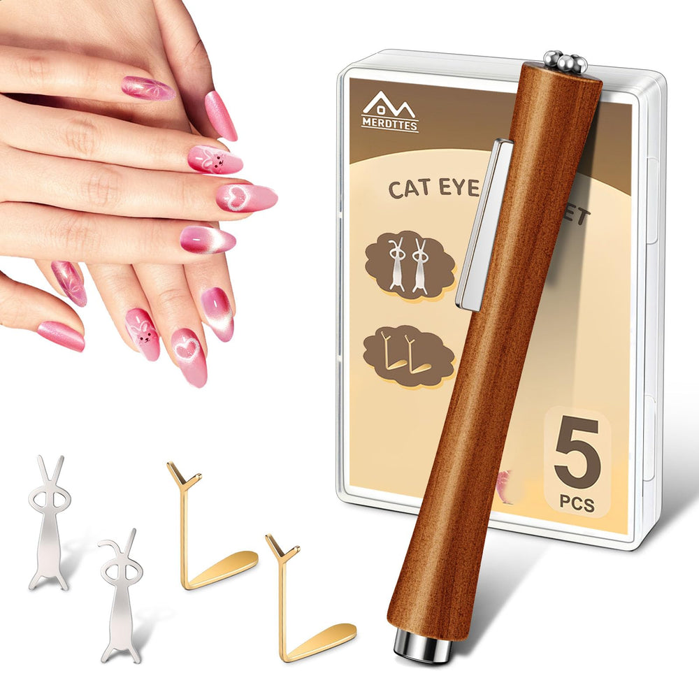 MERDTTES cat-eye magnet pen wooden handle for precise nail-art control.