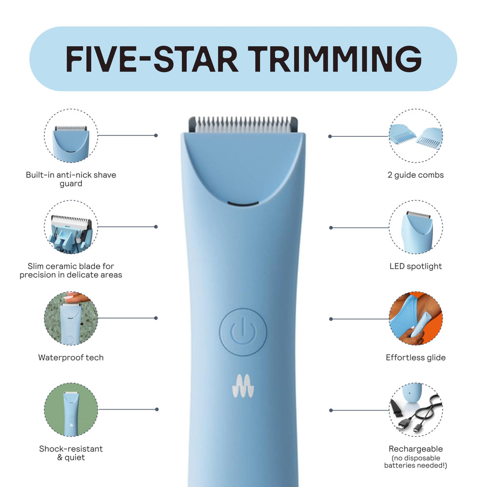 MERIDIAN Slimmer Trimmer skin-glide blade minimizes nicks during pubic-area trimming.