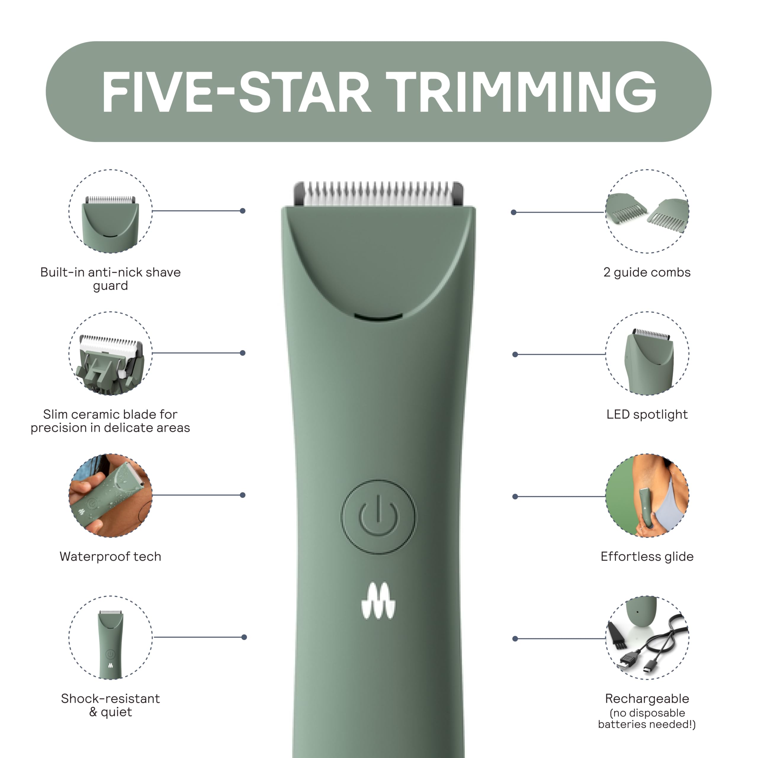 MERIDIAN Slimmer Trimmer waterproof for wet or dry use in shower.