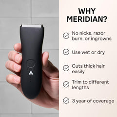 MERIDIAN The Trimmer Original in shower demonstrates waterproof convenience for quick trims