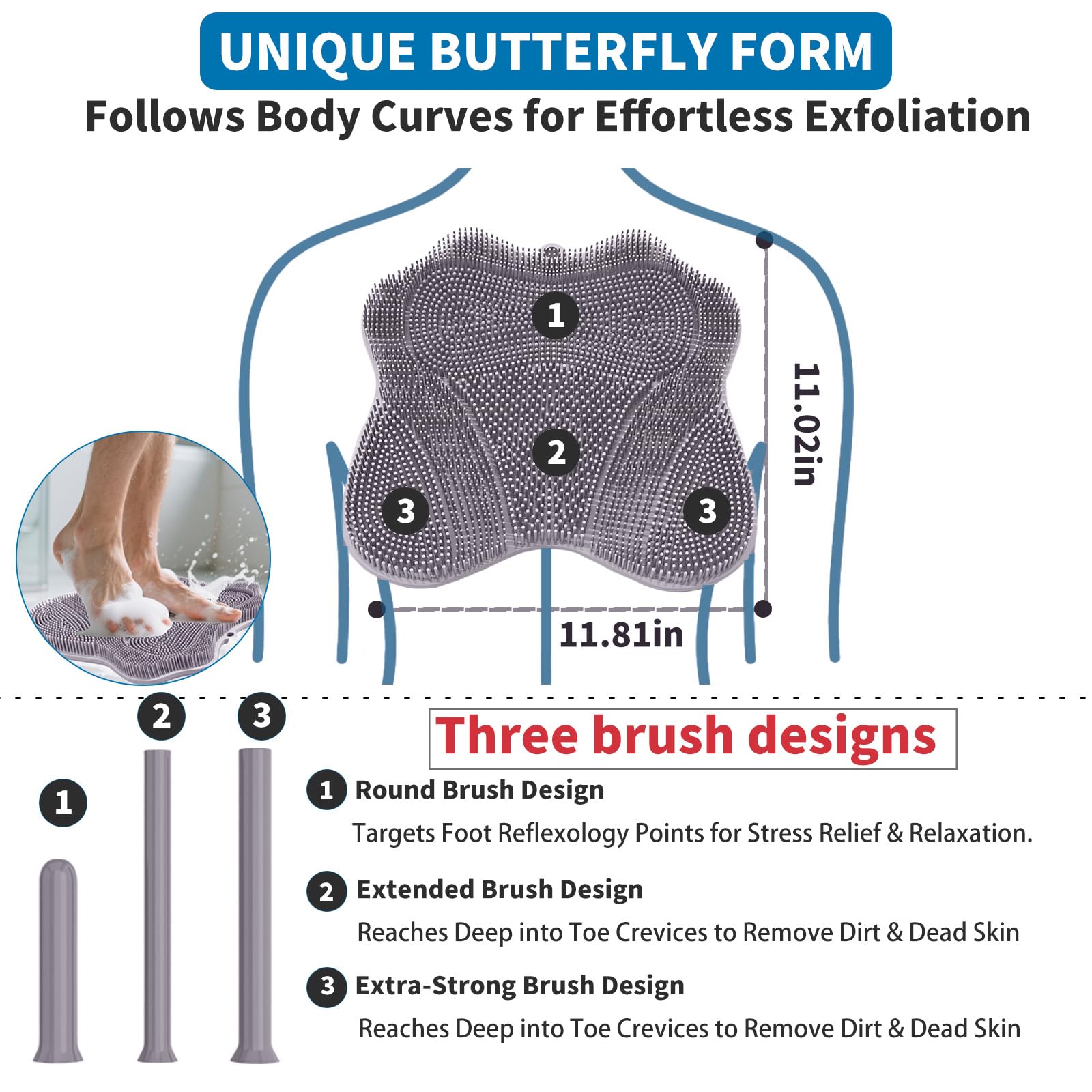 Merleu back scrubber strong suction cups for secure wall mounting