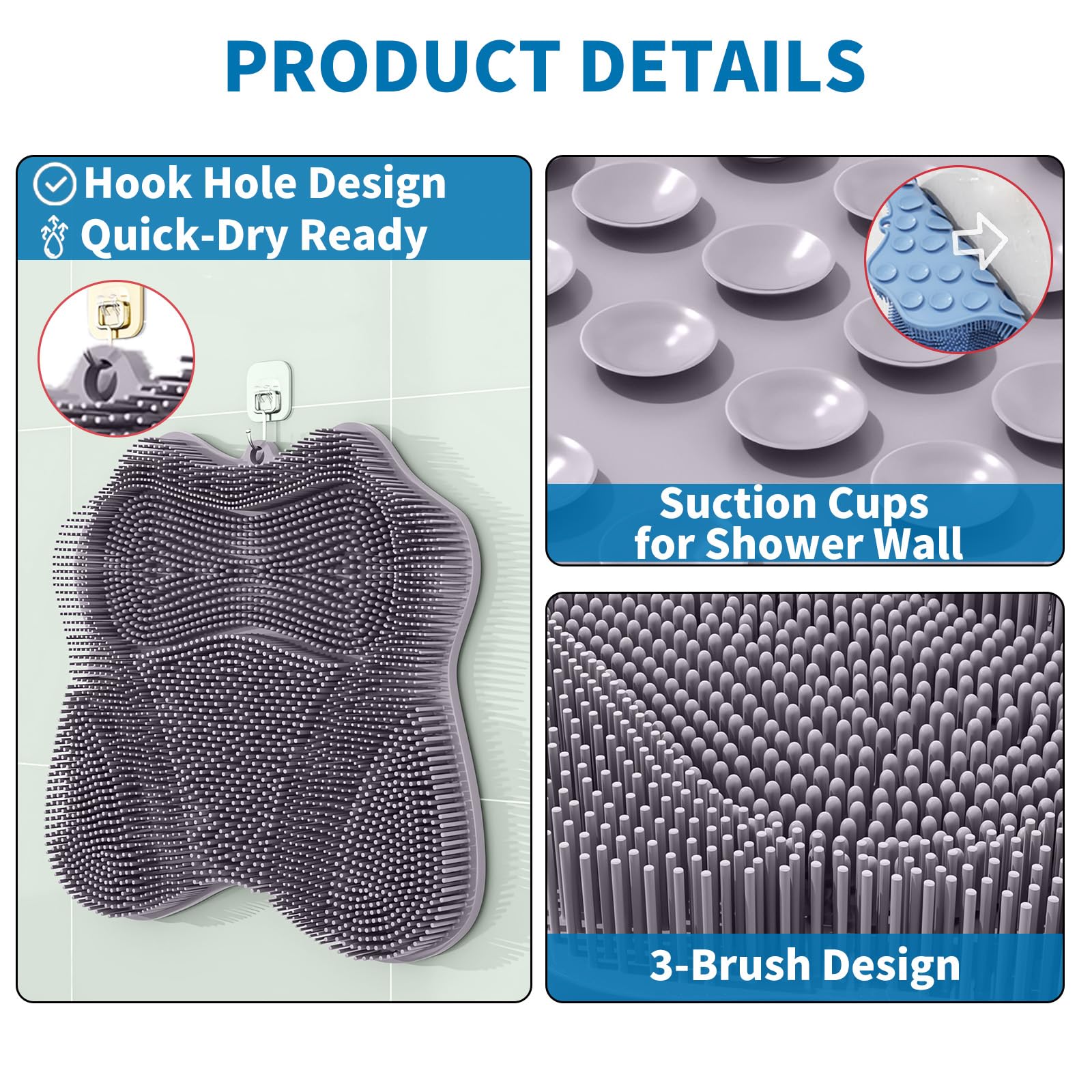 Merleu foot mat large non-slip surface for safe shower routines