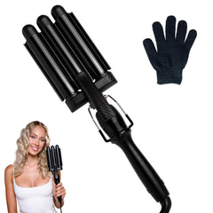 Mermade Hair PRO Hair Waver 1in close-up shows 3-barrel ceramic design for smooth waves.