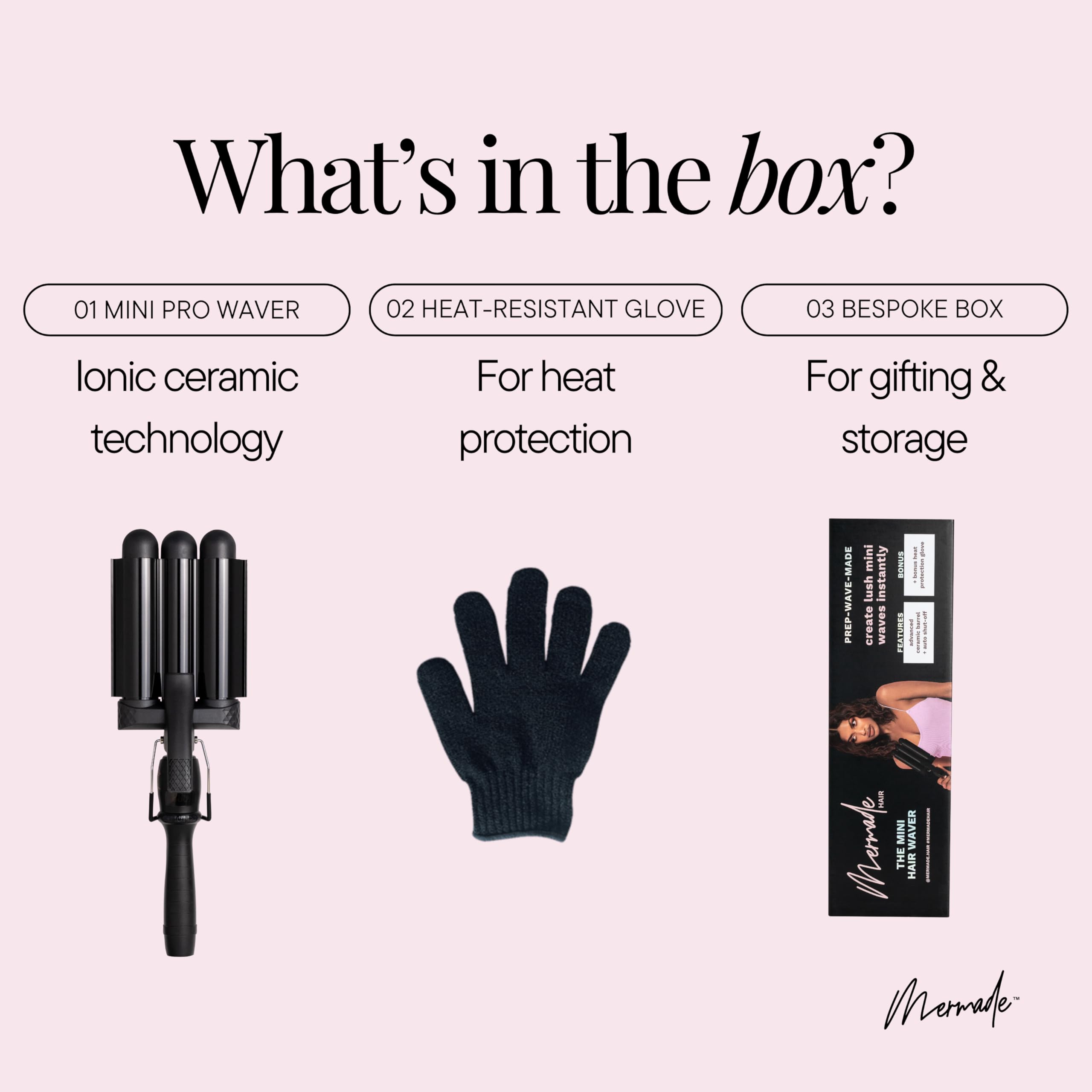Mermade Hair PRO Hair Waver with grip clips illustrating precise sectioning for even waves.