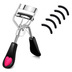 MERVK eyelash curler with built-in comb delivers neat curl and lash separation.