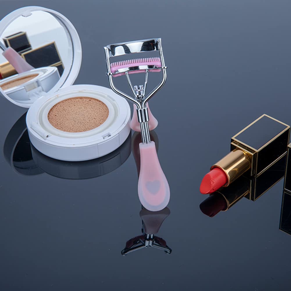 MERVK eyelash curler peach-heart silicone handle for comfortable grip.