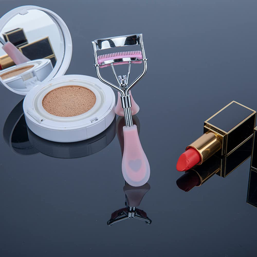 MERVK eyelash curler peach-heart silicone handle for comfortable grip.