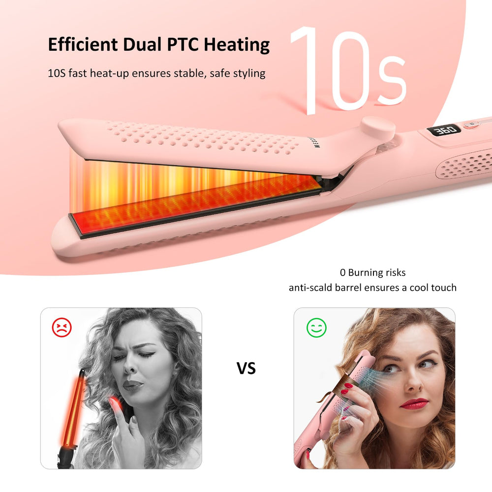 MESCOMB 360° Airflow Styler cool-air wrap demonstrates safe styling without excessive heat.