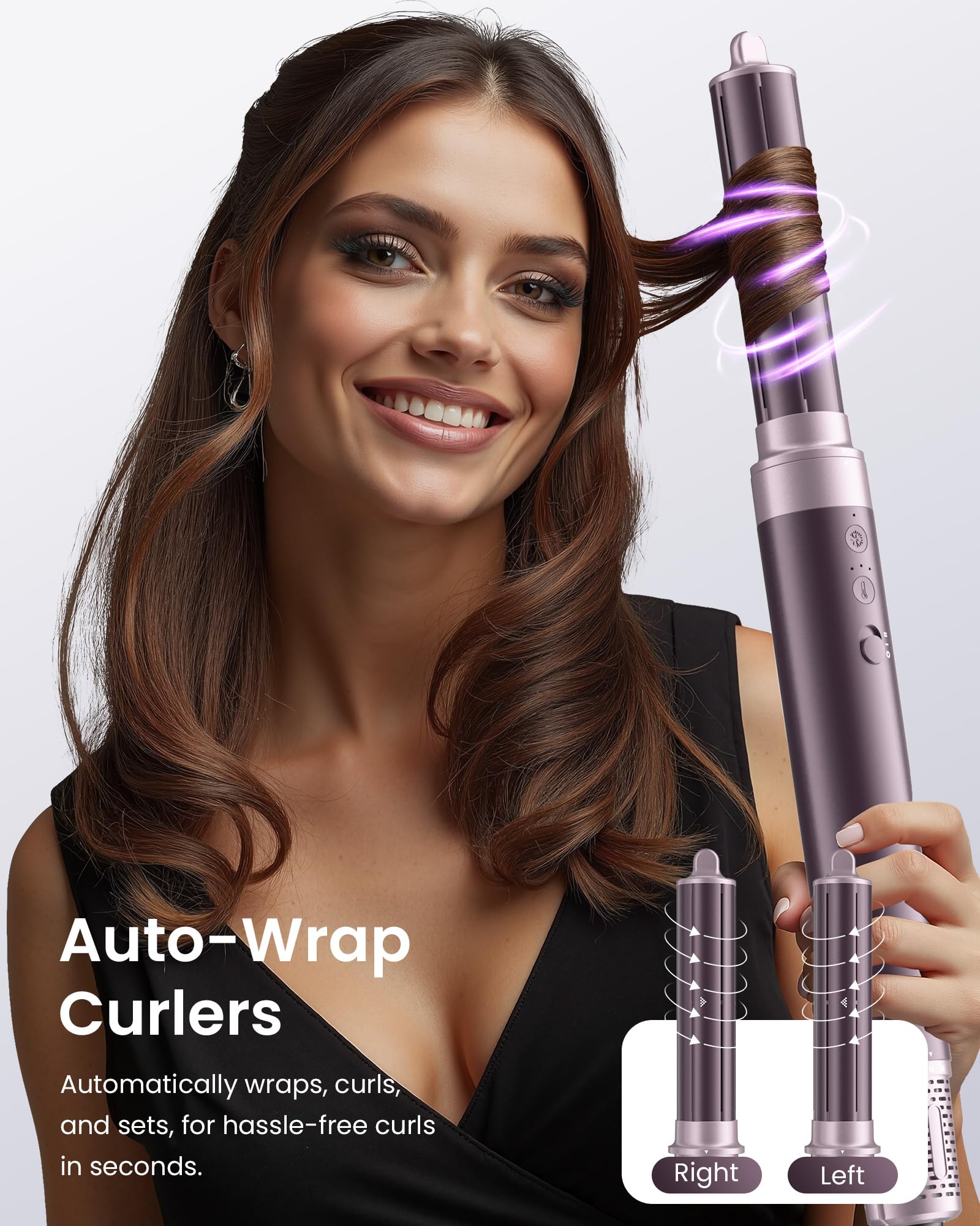 MESCOMB auto-wrap curlers 1.25-inch shown for easy, symmetrical curls.