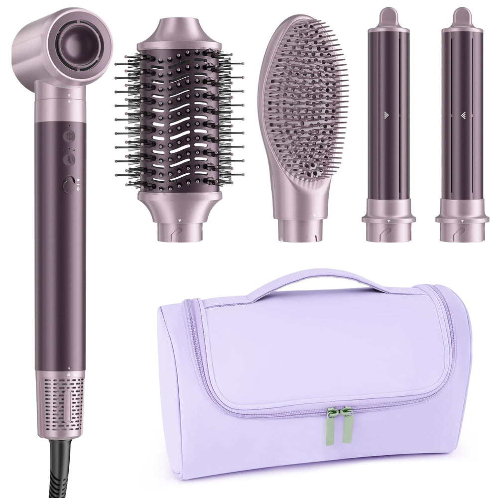 MESCOMB dual voltage hair dryer brush for travel, compact design ideal for worldwide styling.