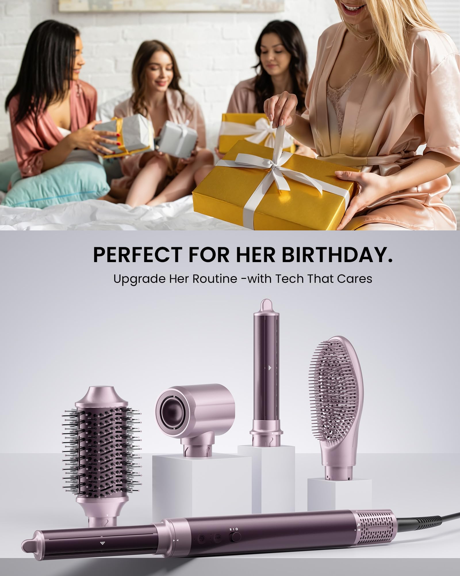 MESCOMB dual voltage styling device shown as worldwide-use tool.