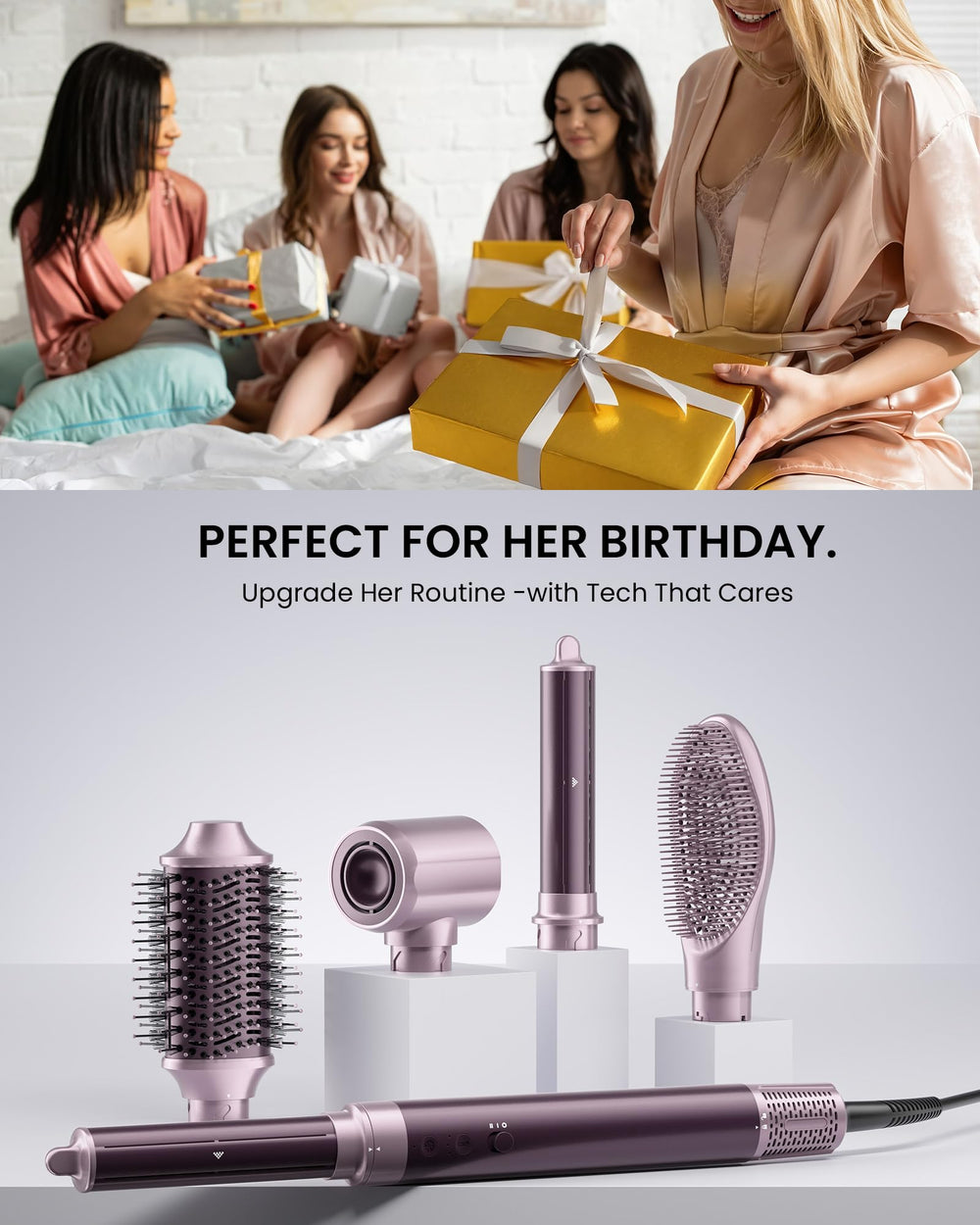 MESCOMB dual voltage styling device shown as worldwide-use tool.