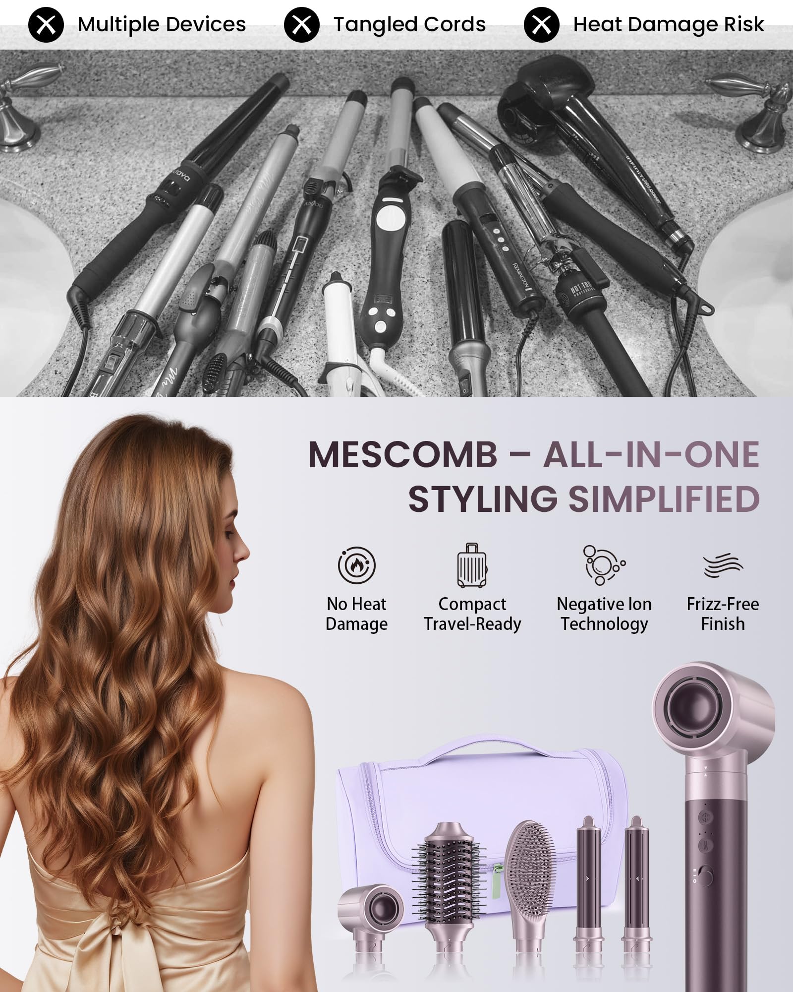 MESCOMB gift-ready packaging idea highlighted for women seeking salon quality at home.