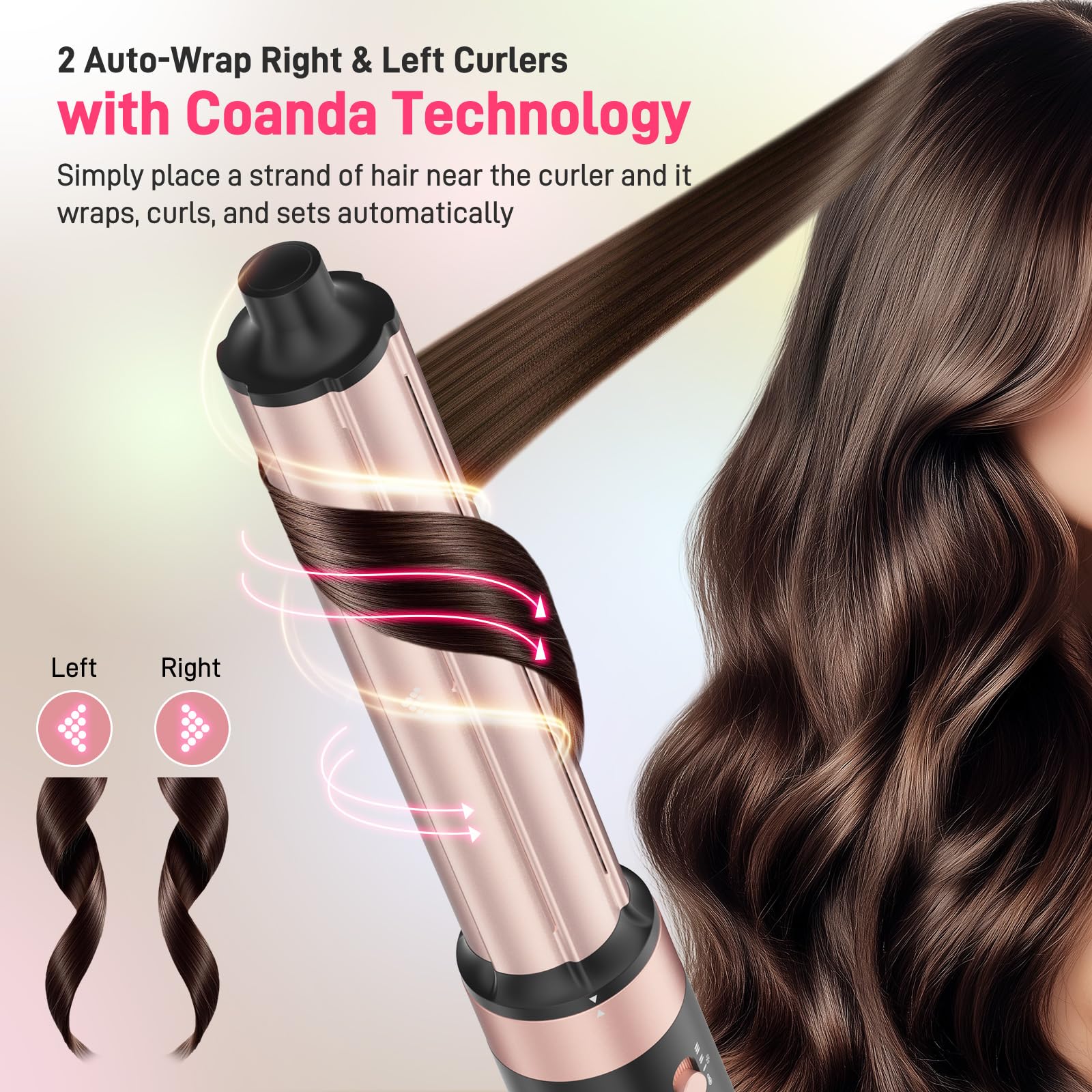 MESCOMB curling barrels illustrate easy multi-direction curls for versatile looks