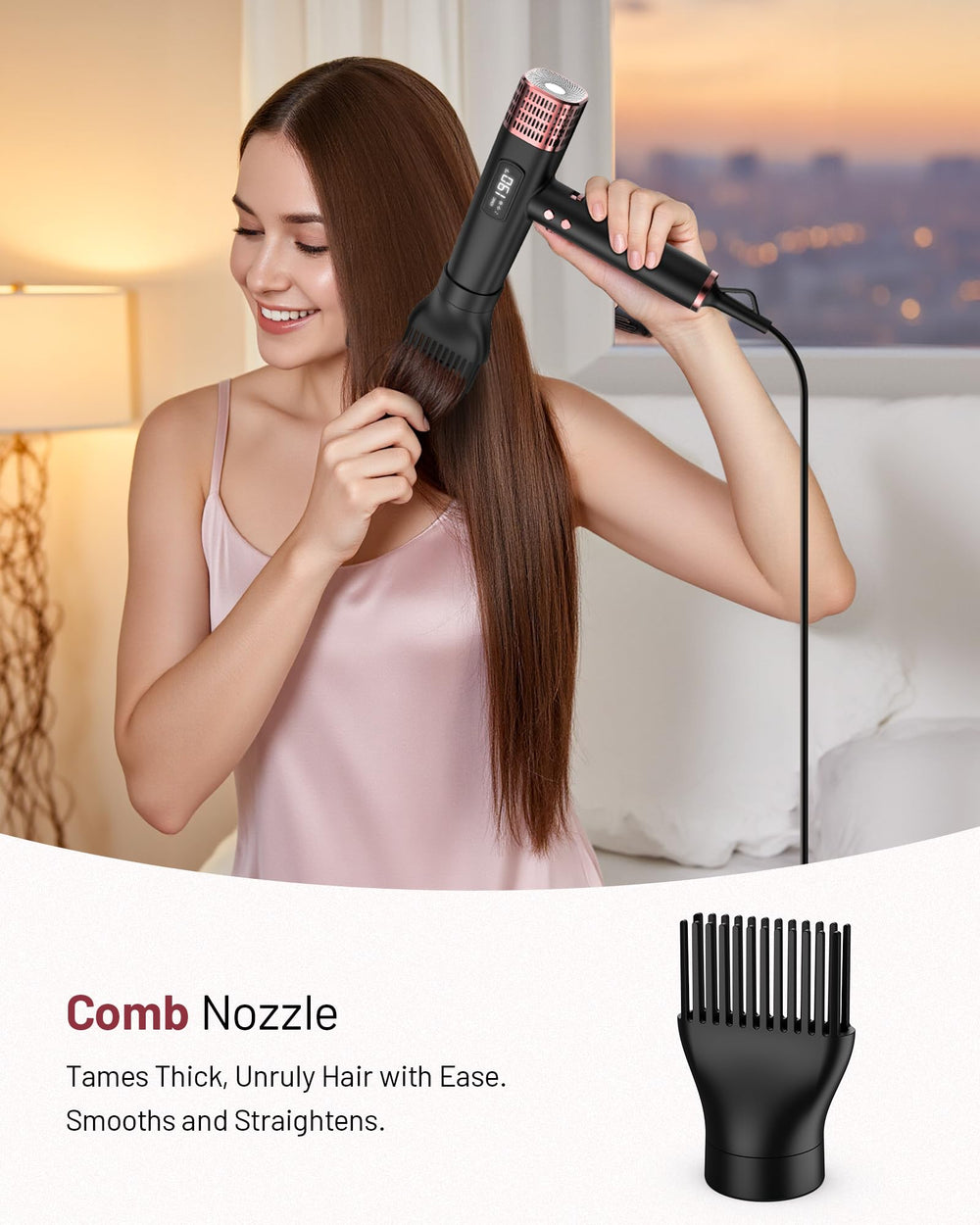 MESCOMB ultra-lightweight dryer weighing about 0.77 lb for travel ease.