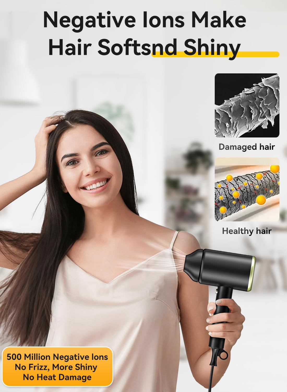 MESHEEN concentrator nozzle concentrates airflow for smooth, frizz-free results.