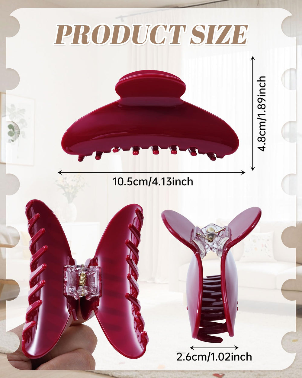 Mesovor acrylic hair clip close-up red with non-slip grip