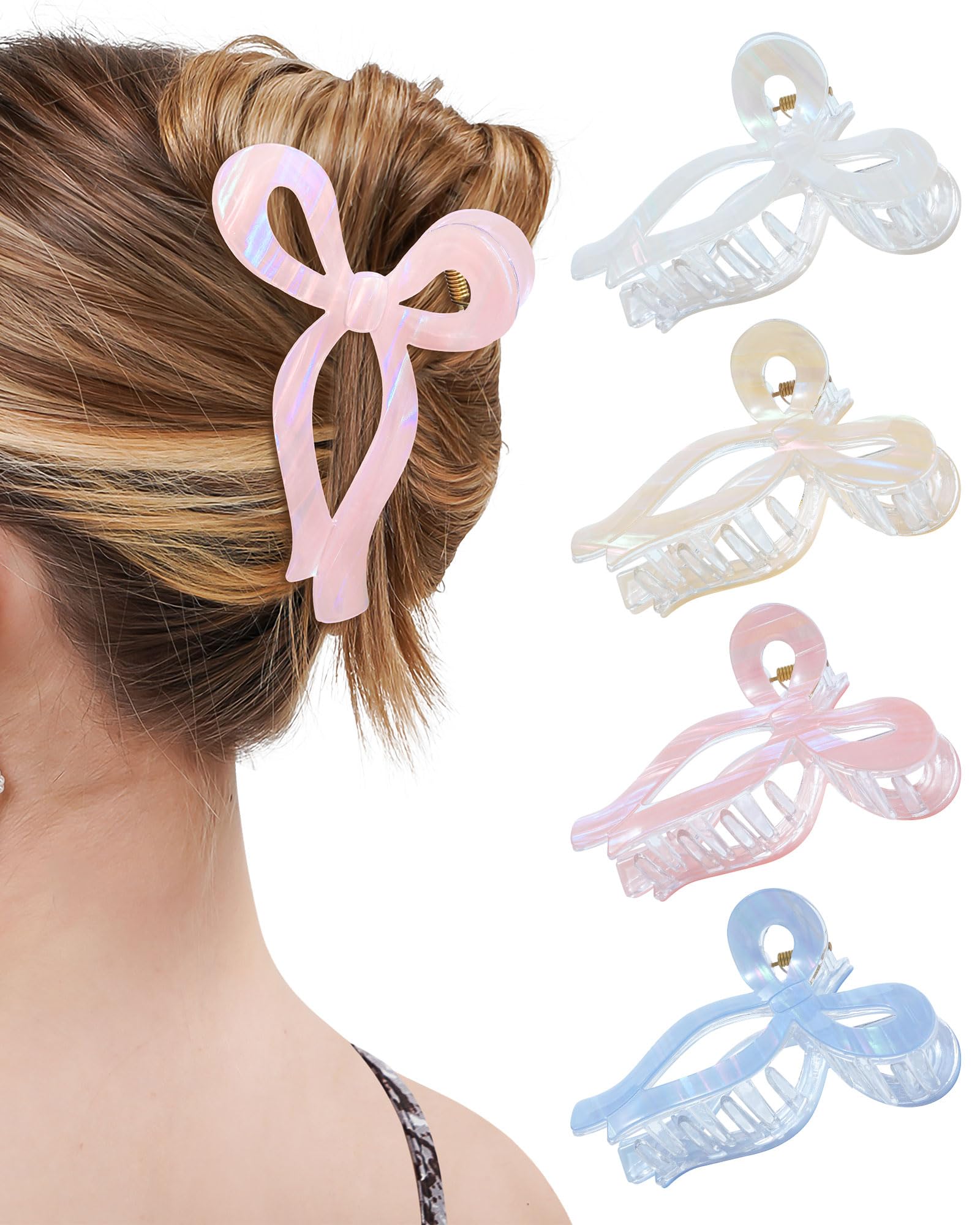 Mesovor Mermaid Stripes bow clip close-up showing secure non-slip grip for all hair types