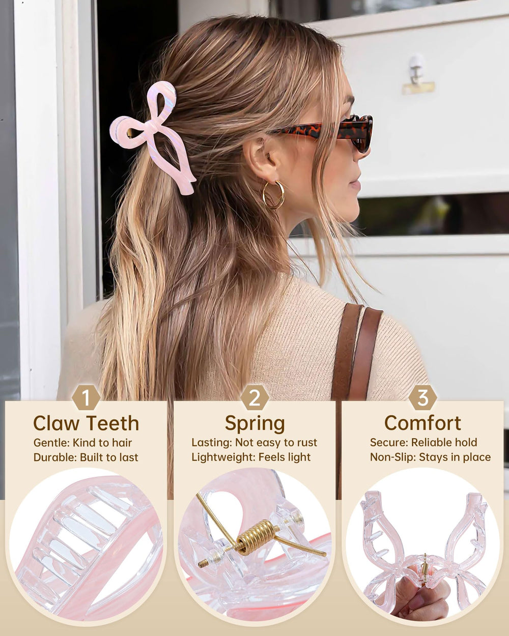 Mesovor Mermaid Stripes bow clip in action, large 4.3-inch clasp