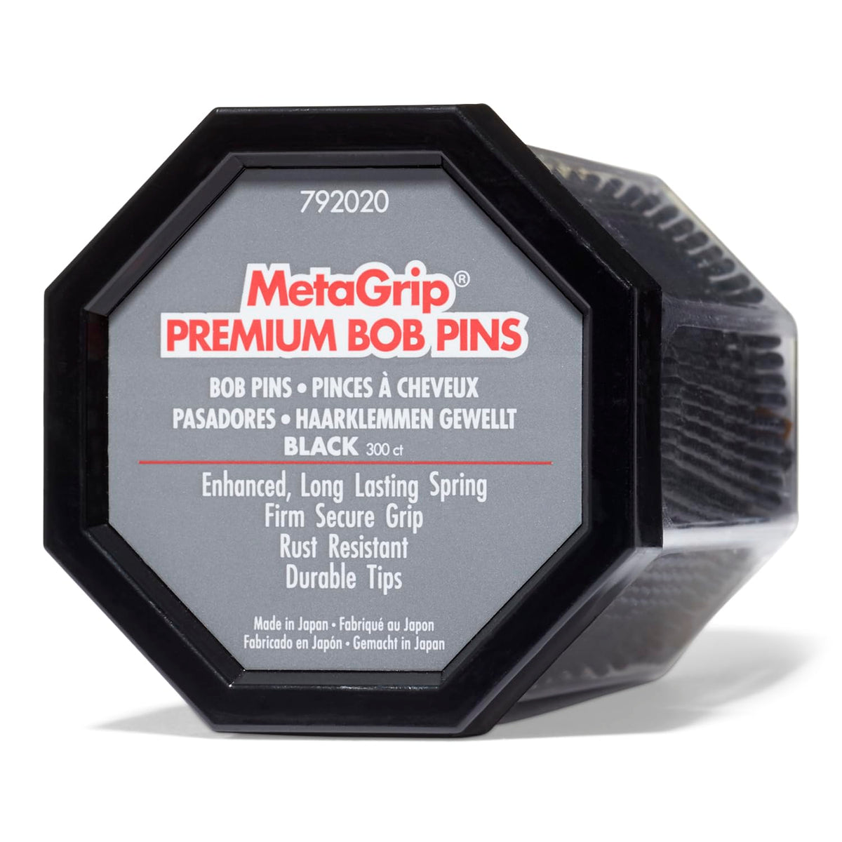 MetaGrip black premium bobby pins closeup showing sleek, slip-proof grip