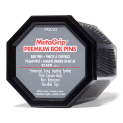 MetaGrip black premium bobby pins closeup showing sleek, slip-proof grip