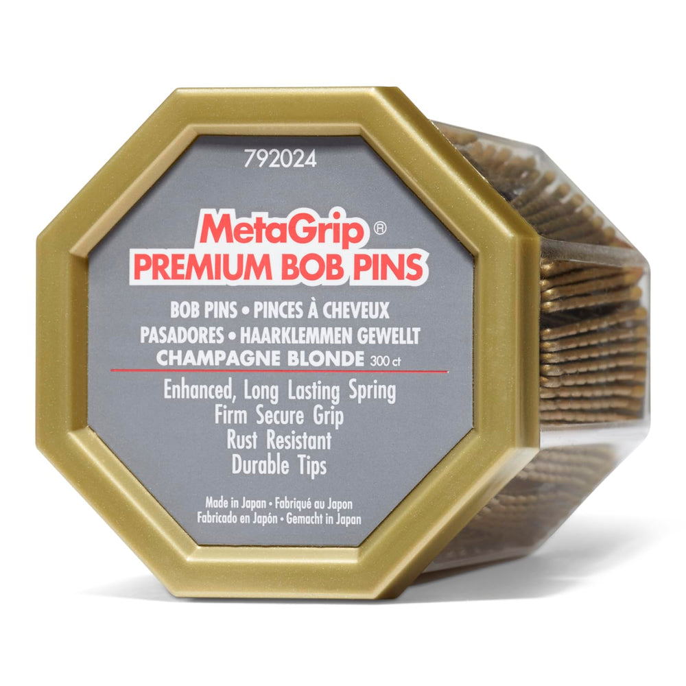 Metagrip Blonde Bobby Pins 300ct close-up showing secure slip-proof grip for reliable updos.