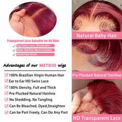 METDIO burgundy wig body-wave texture close-up for natural movement.