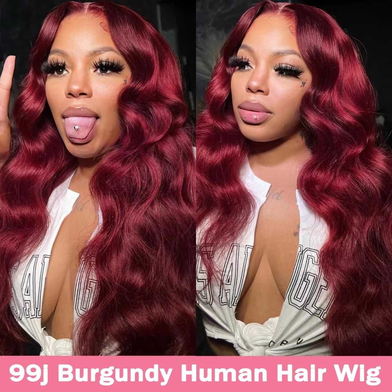 METDIO burgundy wig pre-plucked baby hair with adjustable straps.