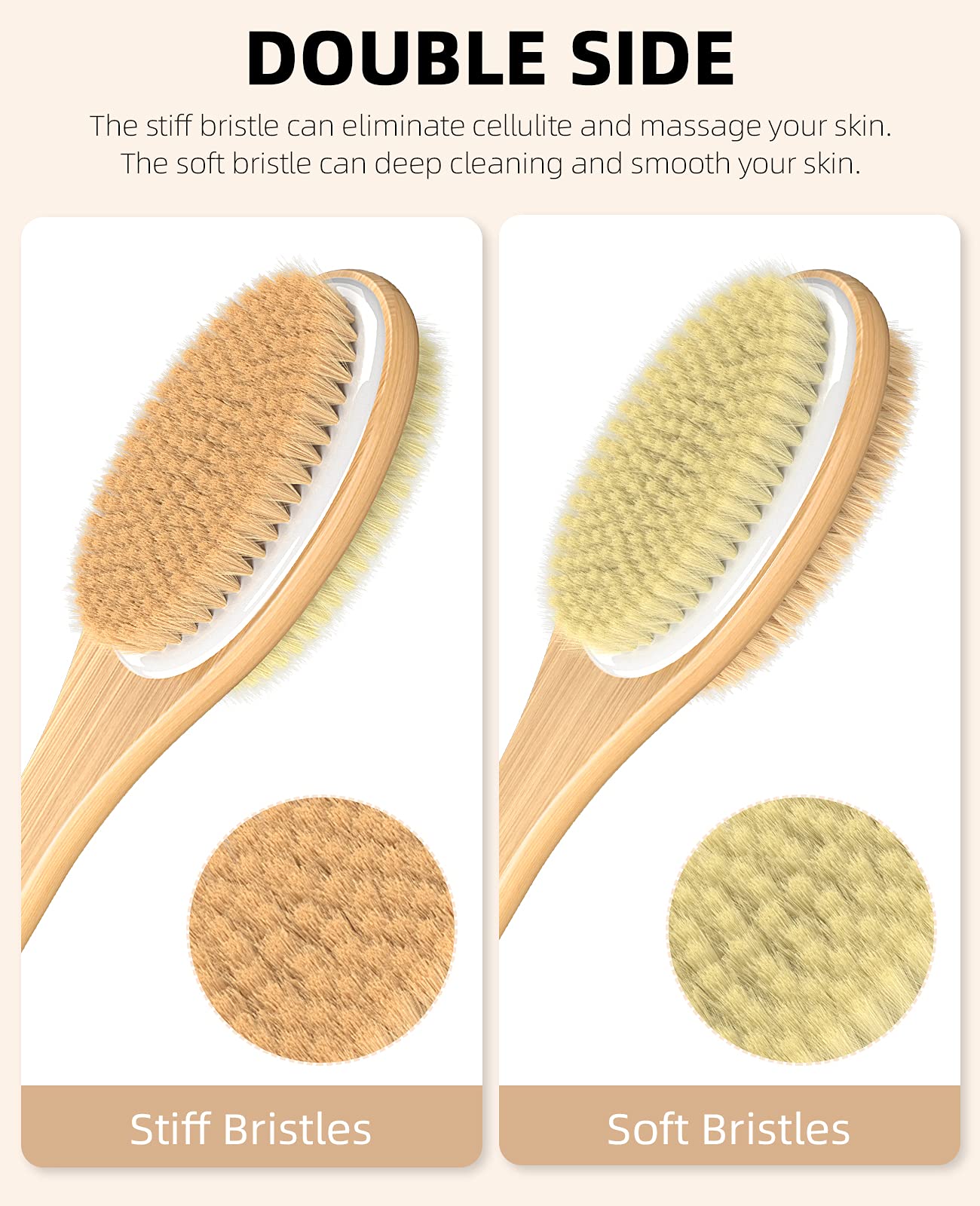 Metene shower brush soft bristles gently cleanse sensitive skin.