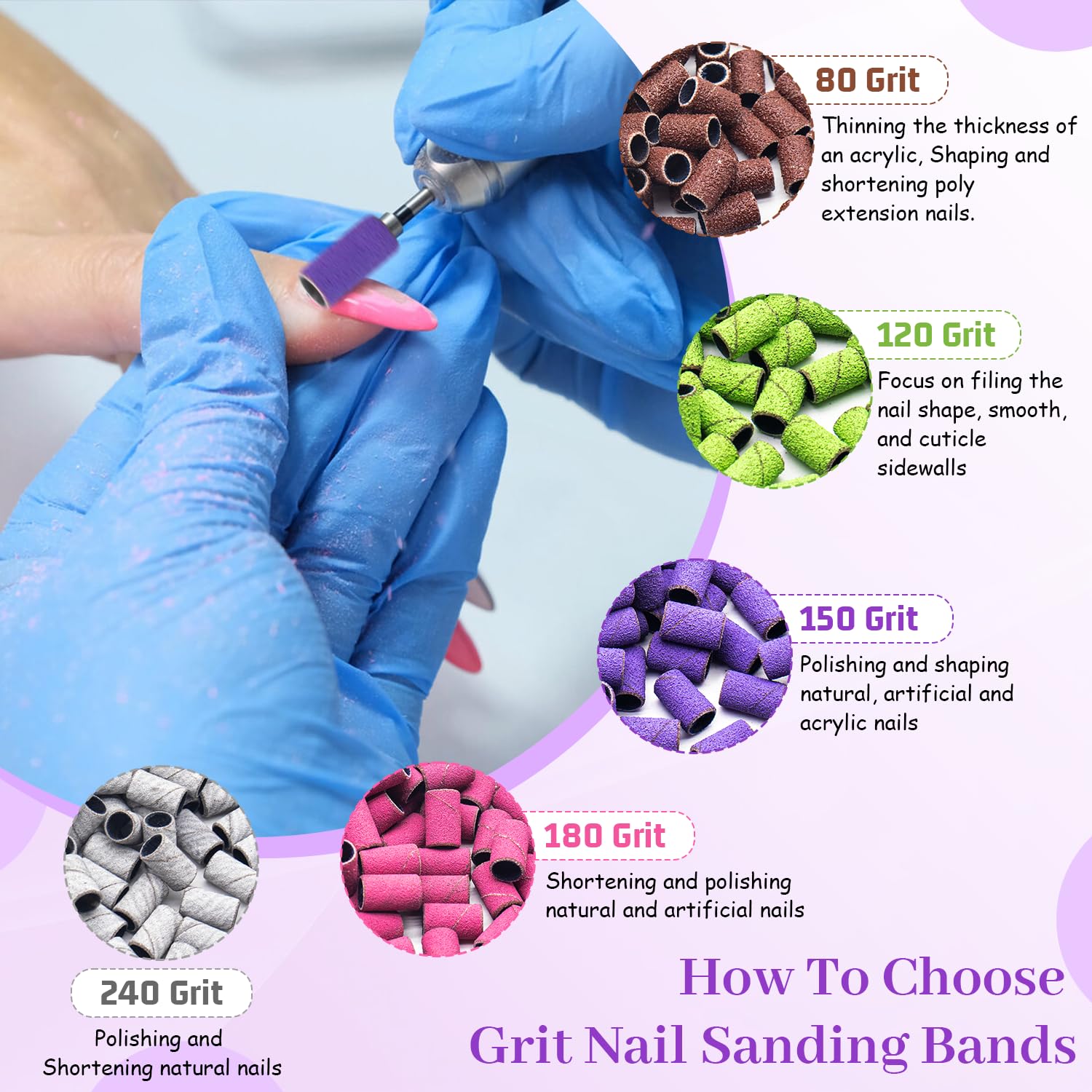 METEOROCK nail drill sanding band on natural nail shows a smooth finish.