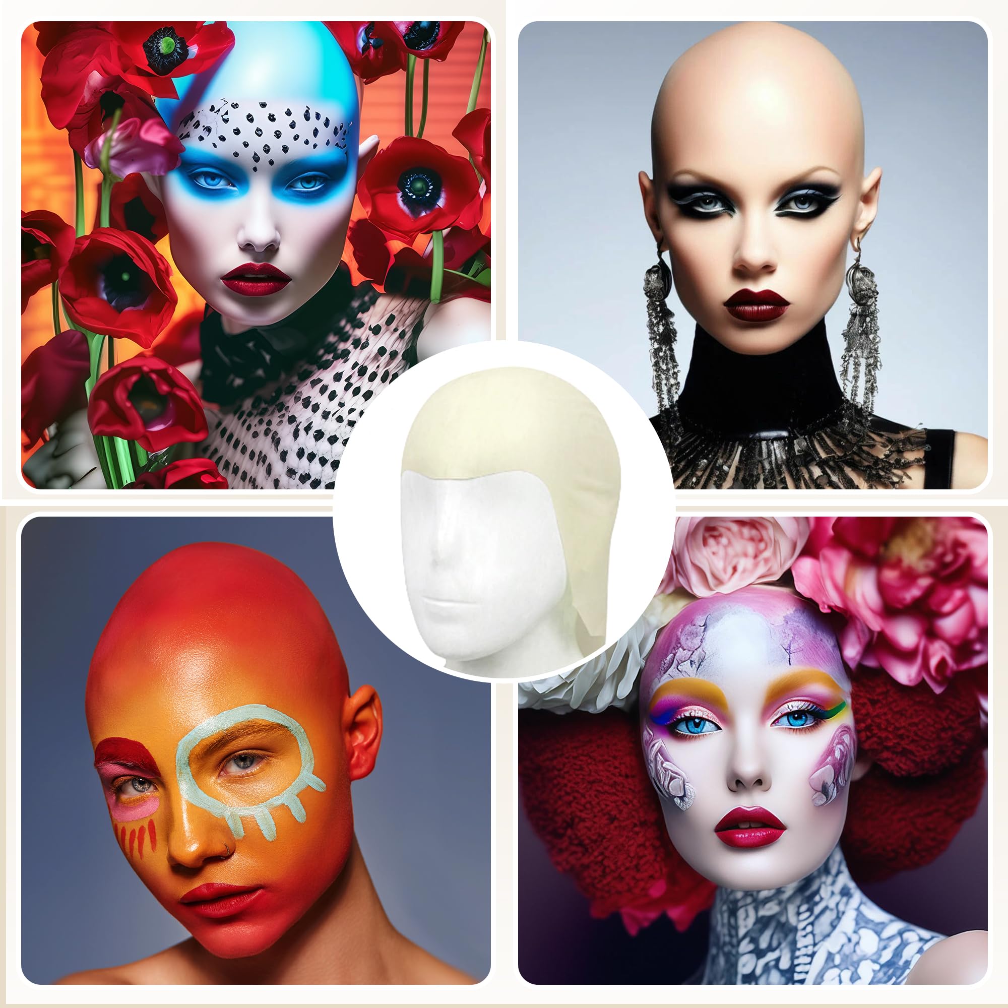 MetFun bald-cap-kit application steps image guides quick character transformations.