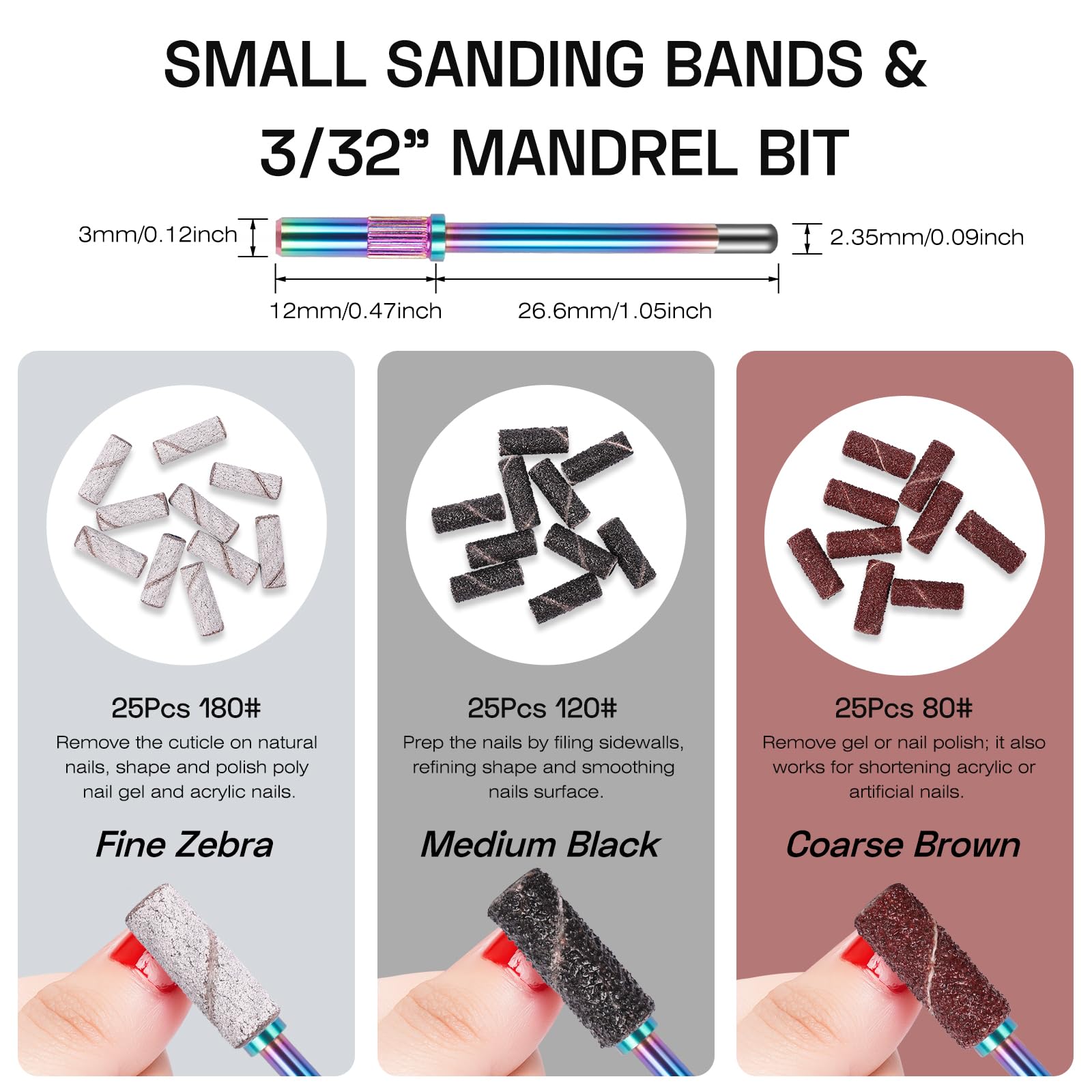 METHELIX 3/32 shank mandrel with sanding bands enabling secure attachment.