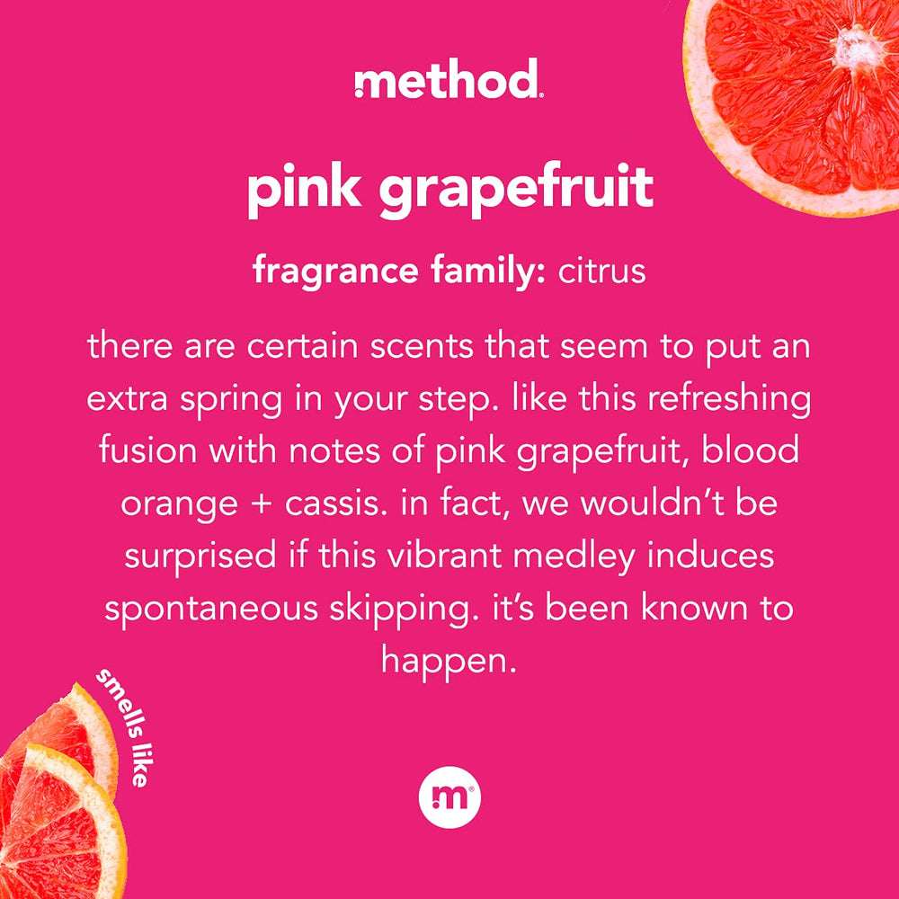Method bottle made with 50% recycled plastic and designed to be recycled.