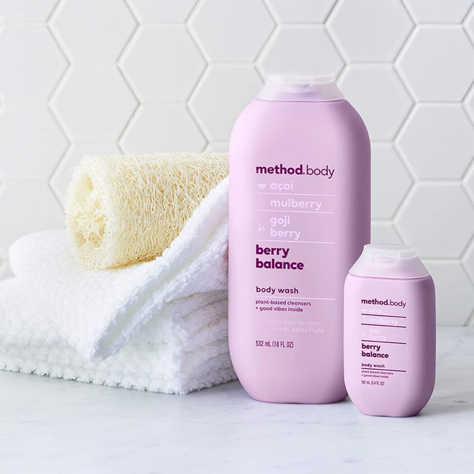 Method Body Wash Bundle display shows Berry Balance and Pure Peace options