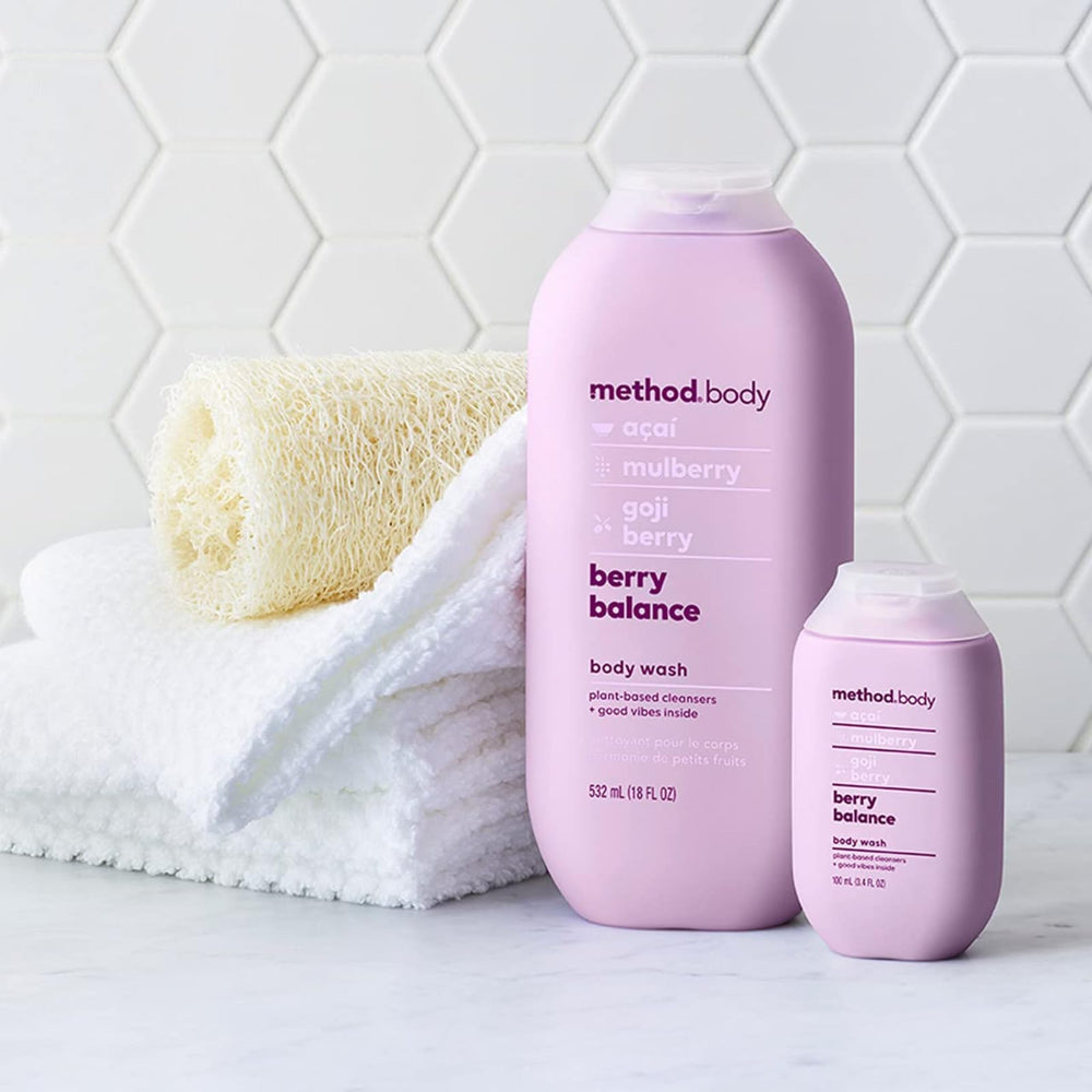 Method Body Wash Bundle display shows Berry Balance and Pure Peace options
