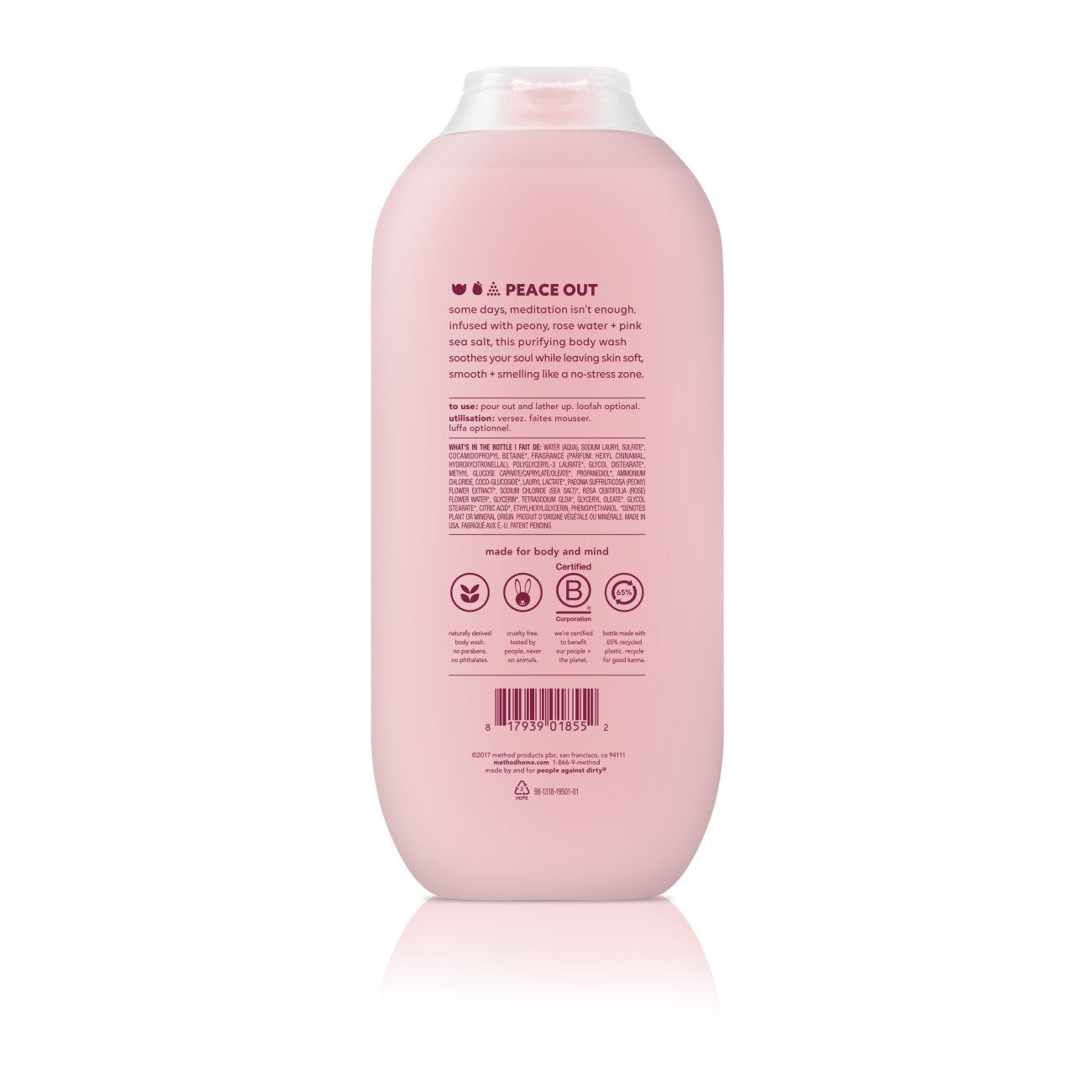 Method Pure Peace label close-up showing no parabens or phthalates