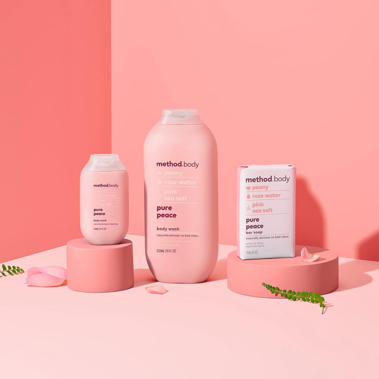 Method Pure Peace bottle highlighting floral scent for a calming shower ritual