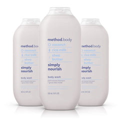 Method Simply Nourish pack front shows triple-pack for convenient self-care routine