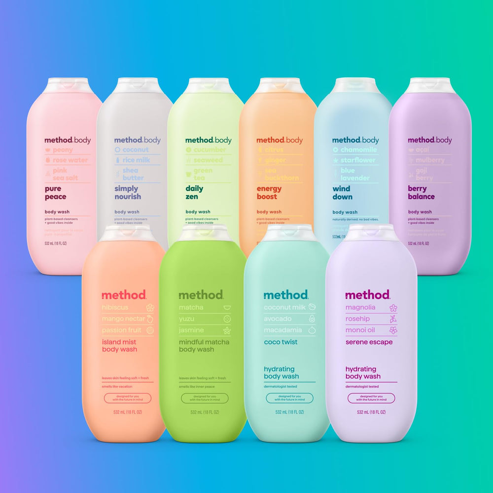 Method Simply Nourish in-use bottle showing easy pump dispensing.