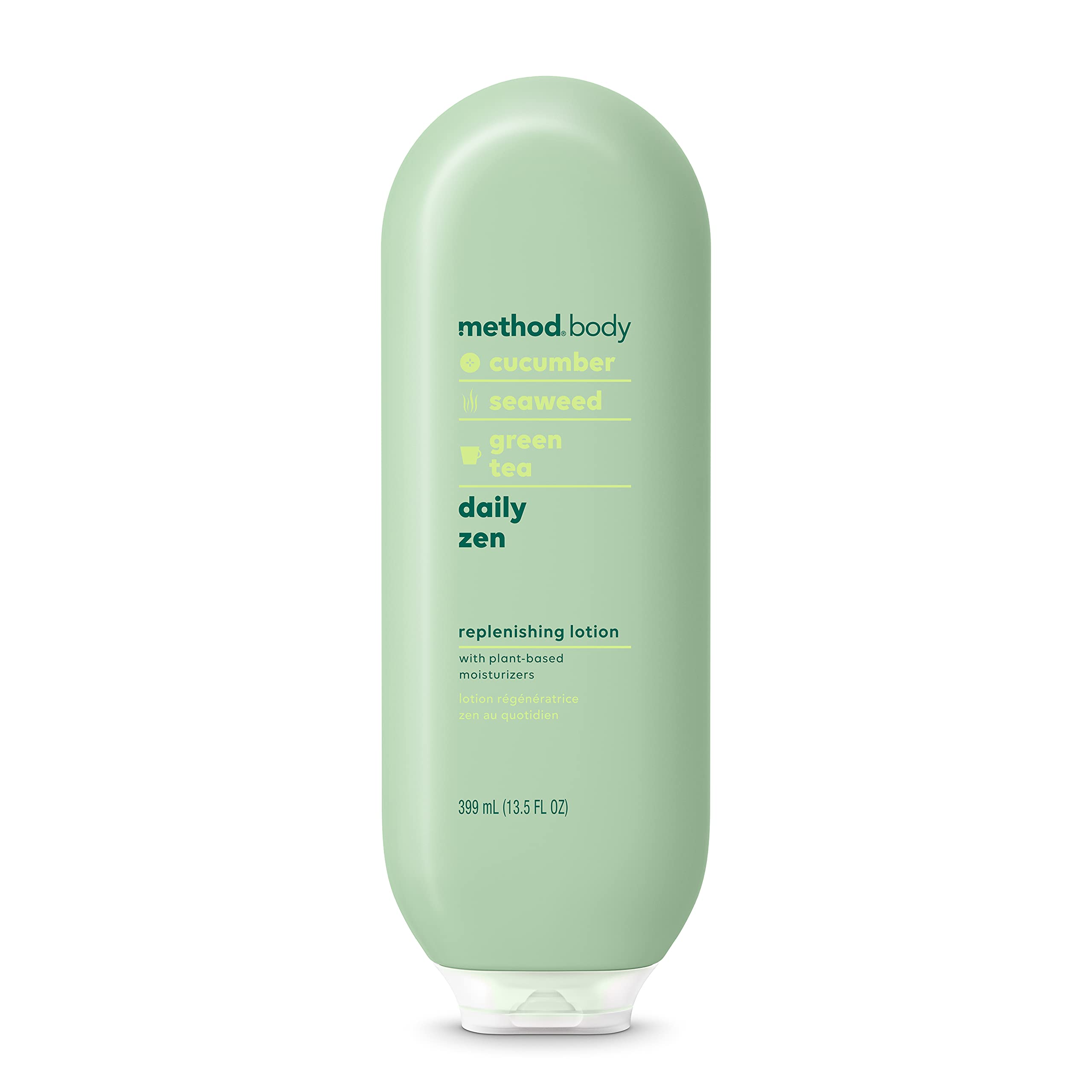 Method Daily Lotion packaging close-up emphasizes premium bottle for daily use.