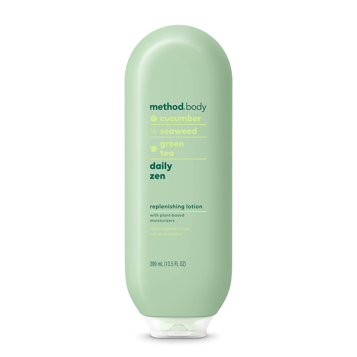 Method Daily Lotion packaging close-up emphasizes premium bottle for daily use.