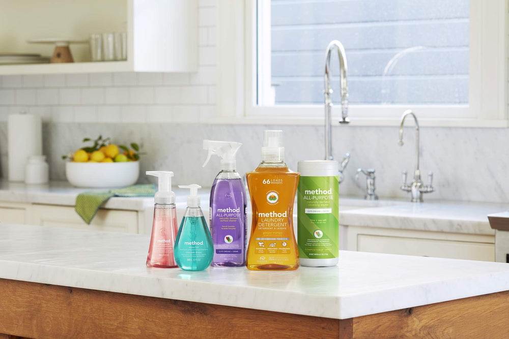 Method Fragrance Booster Ginger Mango paired with detergent for lasting fragrance