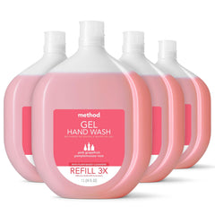Method Gel Hand Soap Refill Pink Grapefruit bottle shows 34oz refill for less waste.