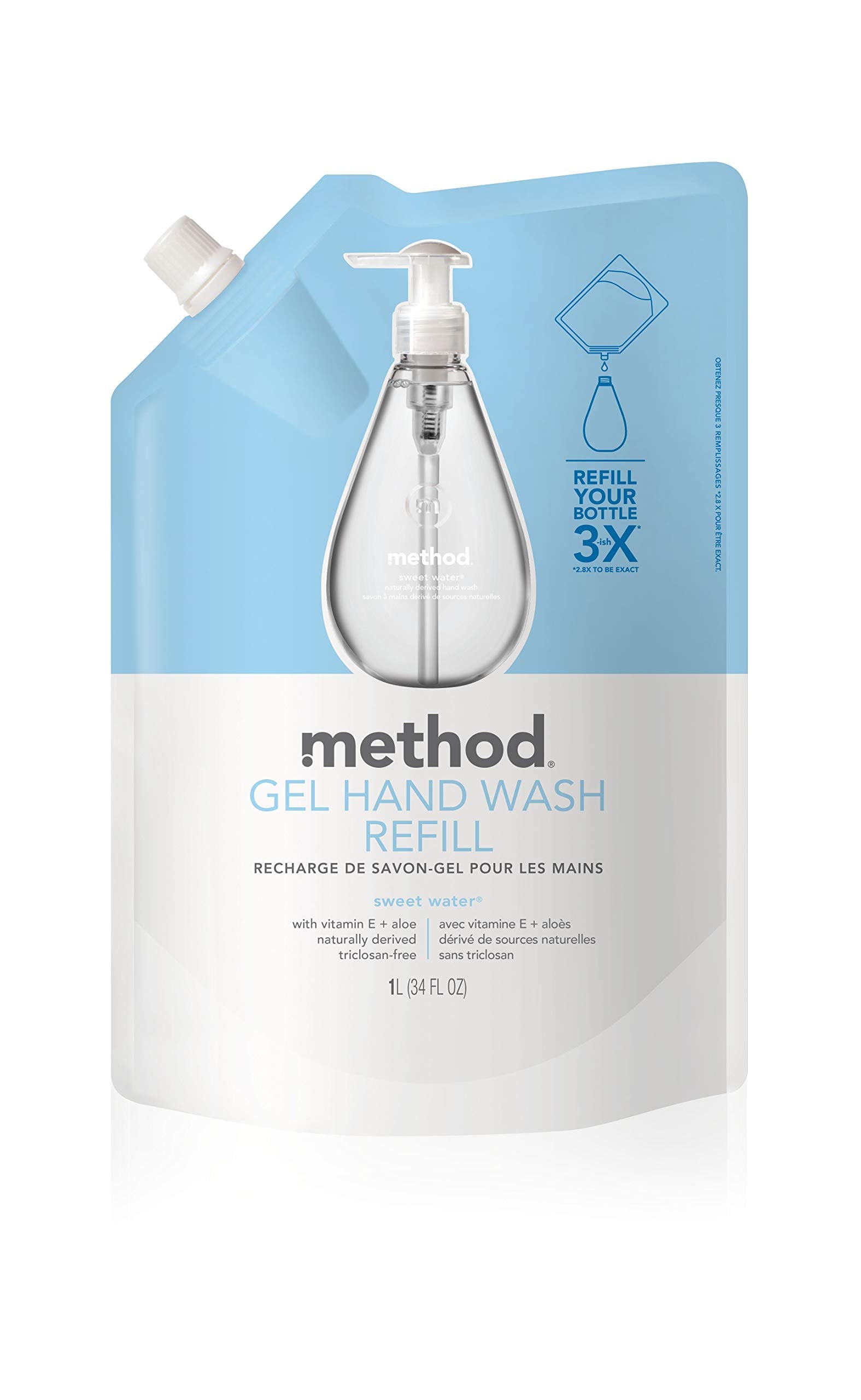Method Gel Hand Soap Refill Sweet Water pack-front displays value for households.